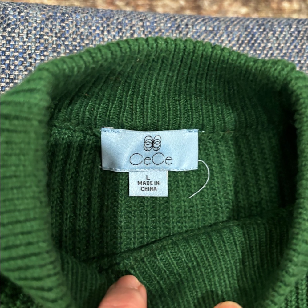 CeCe Emerald Green Ribbed Knit Sweater - Picture 3 of 6
